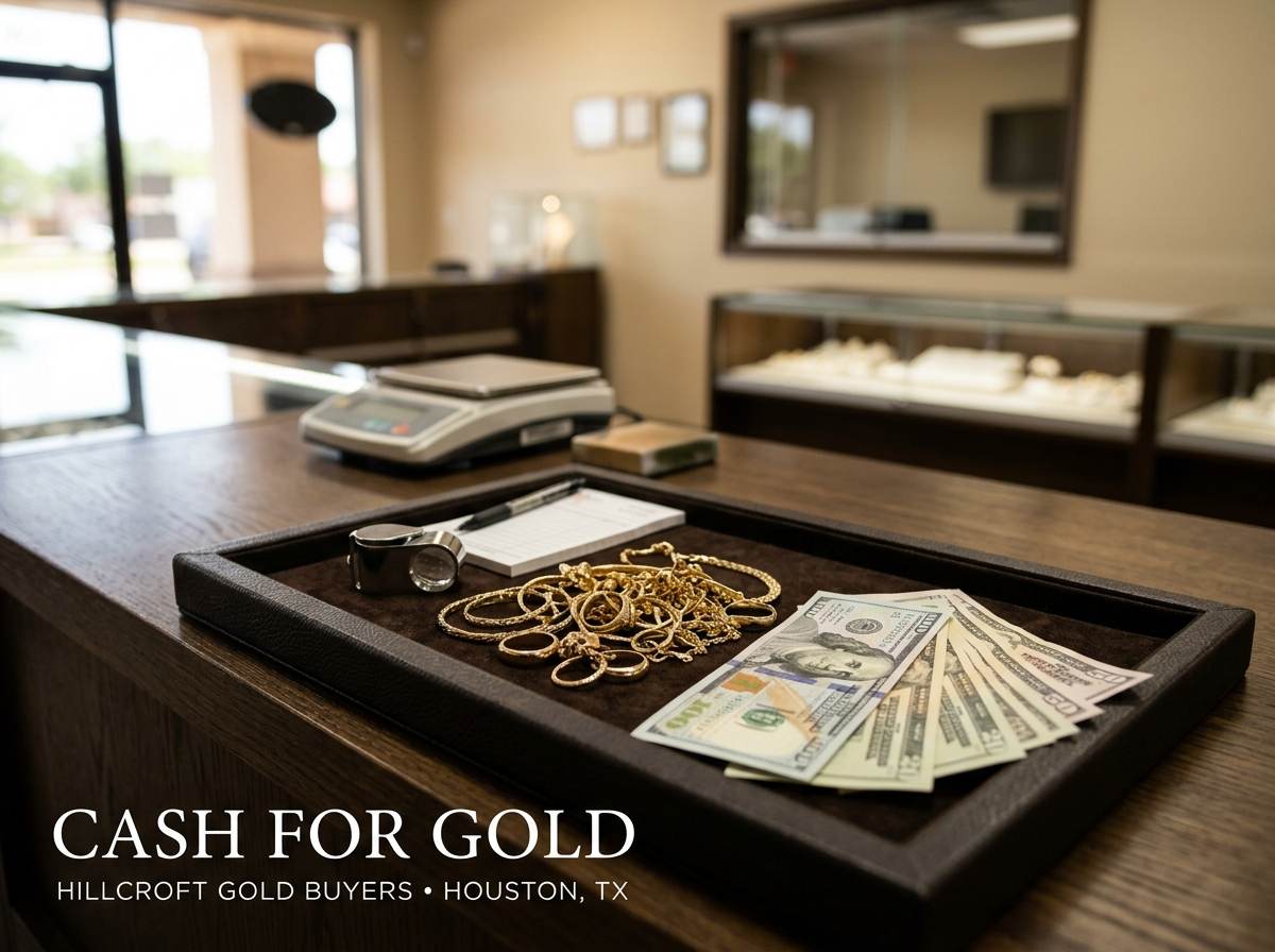 Hillcroft Gold Buyers counter in Houston