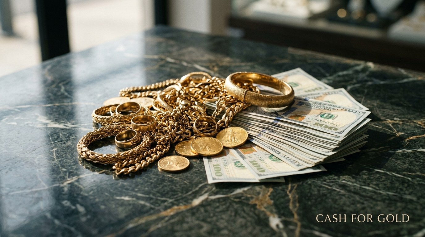 Gold jewelry and coins ready for a cash offer